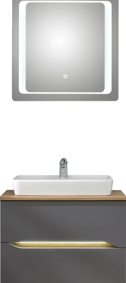 Saphir Badmöbel-Set »Quickset 2-teilig, Keramik-Aufsatzbecken mit LED-Spiegel« 5 Stk. tlg.