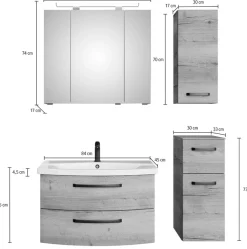 Saphir Badmöbel-Set »Serie 4010 4-teilig Keramik-Waschtisch mit LED-Spiegelschrank« Set,