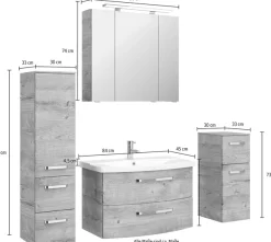 Saphir Badmöbel-Set »Serie 4010 4-teilig Keramik-Waschtisch mit LED-Spiegelschrank« Set,