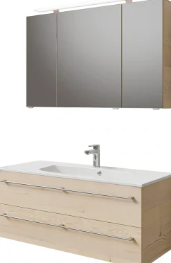 Saphir Badmöbel-Set »Serie 6025 2-teilig Mineralmarmor-Waschtisch mit LED-Spiegelschrank« 2 Stk. tlg.