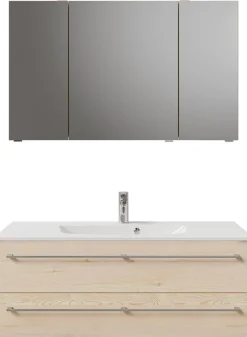 Saphir Badmöbel-Set »Serie 6025 2-teilig Mineralmarmor-Waschtisch mit LED-Spiegelschrank« 2 Stk. tlg.