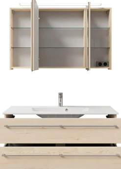 Saphir Badmöbel-Set »Serie 6025 2-teilig Mineralmarmor-Waschtisch mit LED-Spiegelschrank« 2 Stk. tlg.