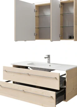Saphir Badmöbel-Set »Serie 6025 2-teilig Mineralmarmor-Waschtisch mit LED-Spiegelschrank« 2 Stk. tlg.