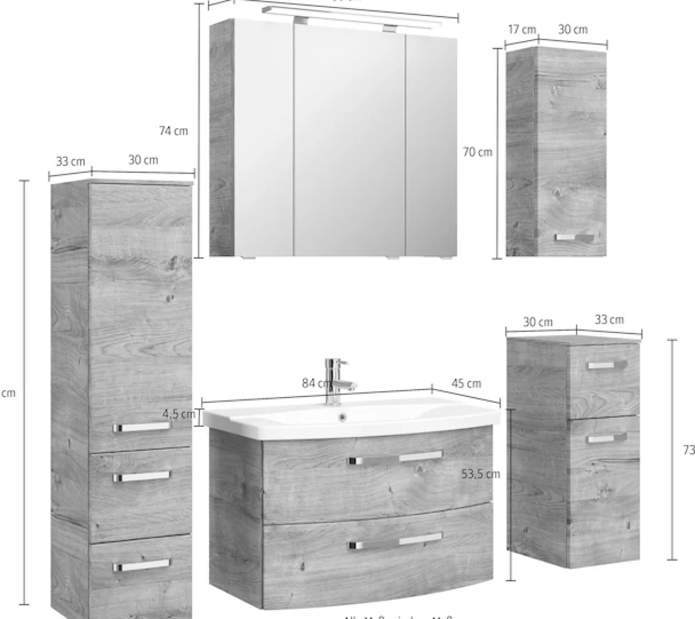 Saphir Badmöbel-Set »Serie 4010 5-teilig Keramik-Waschtisch mit LED-Spiegelschrank« Set,