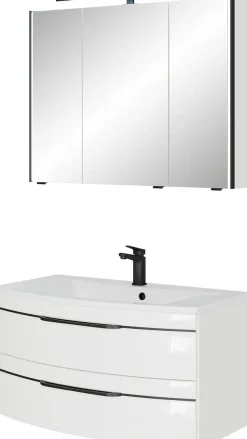 Saphir Badmöbel-Set »Serie 7045 2-teilig Mineralmarmor-Waschtisch mit LED-Spiegelschrank« Set, 2 Stk. tlg.