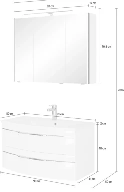 Saphir Badmöbel-Set »Serie 7045 2-teilig Mineralmarmor-Waschtisch mit LED-Spiegelschrank« Set, 2 Stk. tlg.
