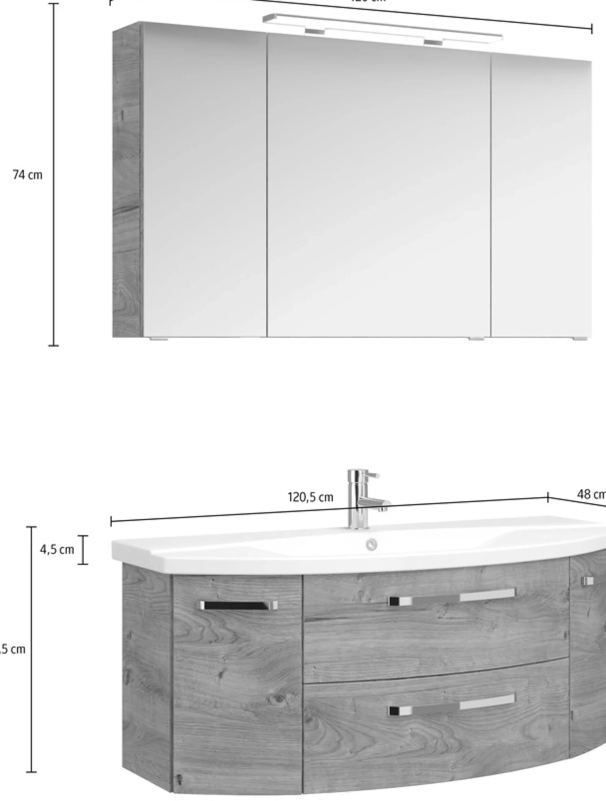 Saphir Badmöbel-Set »Serie 4010 2-teilig Keramik-Waschtisch mit LED-Spiegelschrank« Set,