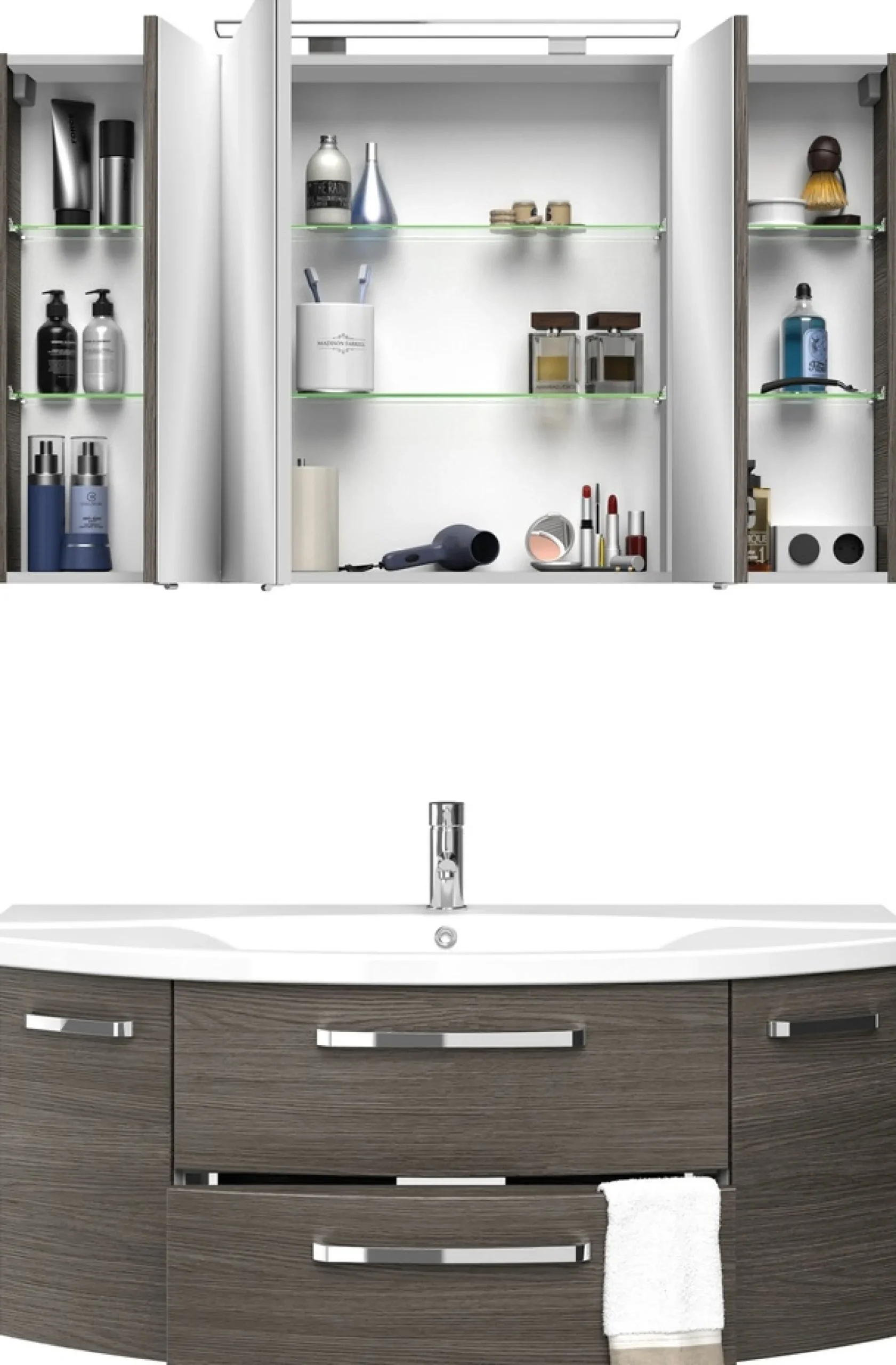 Saphir Badmöbel-Set »Serie 4010 2-teilig Keramik-Waschtisch mit LED-Spiegelschrank« Set,