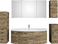 Saphir Badmöbel-Set »Serie 4010 5-teilig Keramik-Waschtisch mit LED-Spiegelschrank« Set,