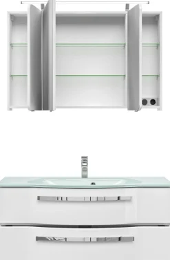 Saphir Badmöbel-Set »Serie 4005, vormontiert, Glaswaschbecken, Spiegelschrank« Set, 3 Stk. tlg.