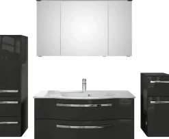 Saphir Badmöbel-Set »Serie 4005, vormontiert, Glaswaschbecken, Spiegelschrank« Set, 5 Stk. tlg.