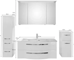 Saphir Badmöbel-Set »Serie 4005, vormontiert, Glaswaschbecken, Spiegelschrank« Set, 5 Stk. tlg.