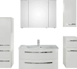 Saphir Badmöbel-Set »Serie 4005, vormontiert, Glaswaschbecken, Spiegelschrank« Set, 6 Stk. tlg.