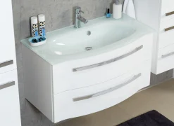 Saphir Badmöbel-Set »Serie 4005, vormontiert, Glaswaschbecken, Spiegelschrank« Set, 6 Stk. tlg.