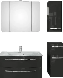Saphir Badmöbel-Set »Serie 4005, vormontiert, Glaswaschbecken, Spiegelschrank« Set, 5 Stk. tlg.