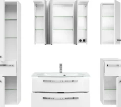 Saphir Badmöbel-Set »Serie 4005, vormontiert, Glaswaschbecken, Spiegelschrank« Set, 6 Stk. tlg.