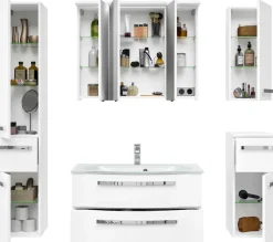 Saphir Badmöbel-Set »Serie 4005, vormontiert, Glaswaschbecken, Spiegelschrank« Set, 6 Stk. tlg.