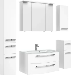 Saphir Badmöbel-Set »Serie 4005, vormontiert, Glaswaschbecken, Spiegelschrank« Set, 6 Stk. tlg.
