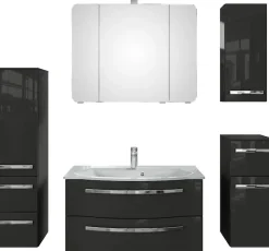 Saphir Badmöbel-Set »Serie 4005, vormontiert, Glaswaschbecken, Spiegelschrank« Set, 6 Stk. tlg.