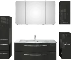 Saphir Badmöbel-Set »Serie 4005, vormontiert, Glaswaschbecken, Spiegelschrank« Set, 6 Stk. tlg.