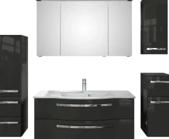 Saphir Badmöbel-Set »Serie 4005, vormontiert, Glaswaschbecken, Spiegelschrank« Set, 6 Stk. tlg.