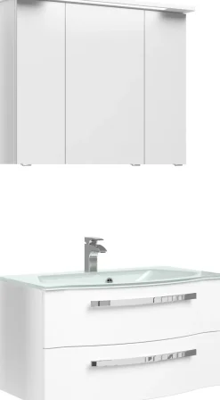 Saphir Badmöbel-Set »Serie 4005, vormontiert, Glaswaschbecken, Spiegelschrank« Set, 3 Stk. tlg.