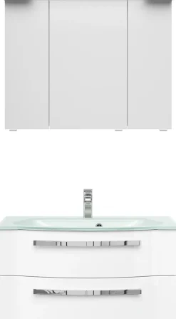 Saphir Badmöbel-Set »Serie 4005, vormontiert, Glaswaschbecken, Spiegelschrank« Set, 3 Stk. tlg.
