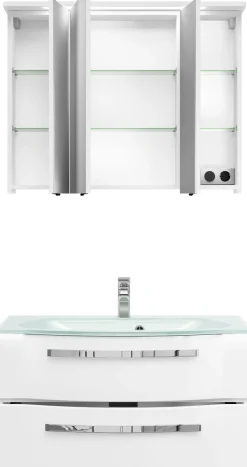 Saphir Badmöbel-Set »Serie 4005, vormontiert, Glaswaschbecken, Spiegelschrank« Set, 3 Stk. tlg.