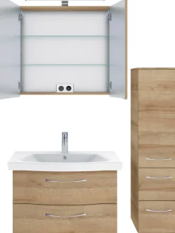 Saphir Badmöbel-Set »6005 Sprint 3-teilig, Keramik-Waschtisch mit LED-Spiegelschrank« 4 Stk. tlg.