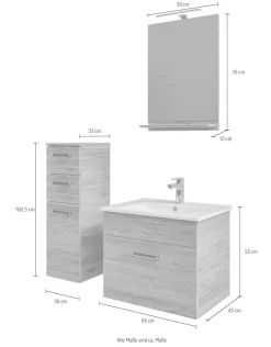 Saphir Badmöbel-Set »5-teilig, mit Spiegel und Leuchte« Set, 5 Stk. tlg.
