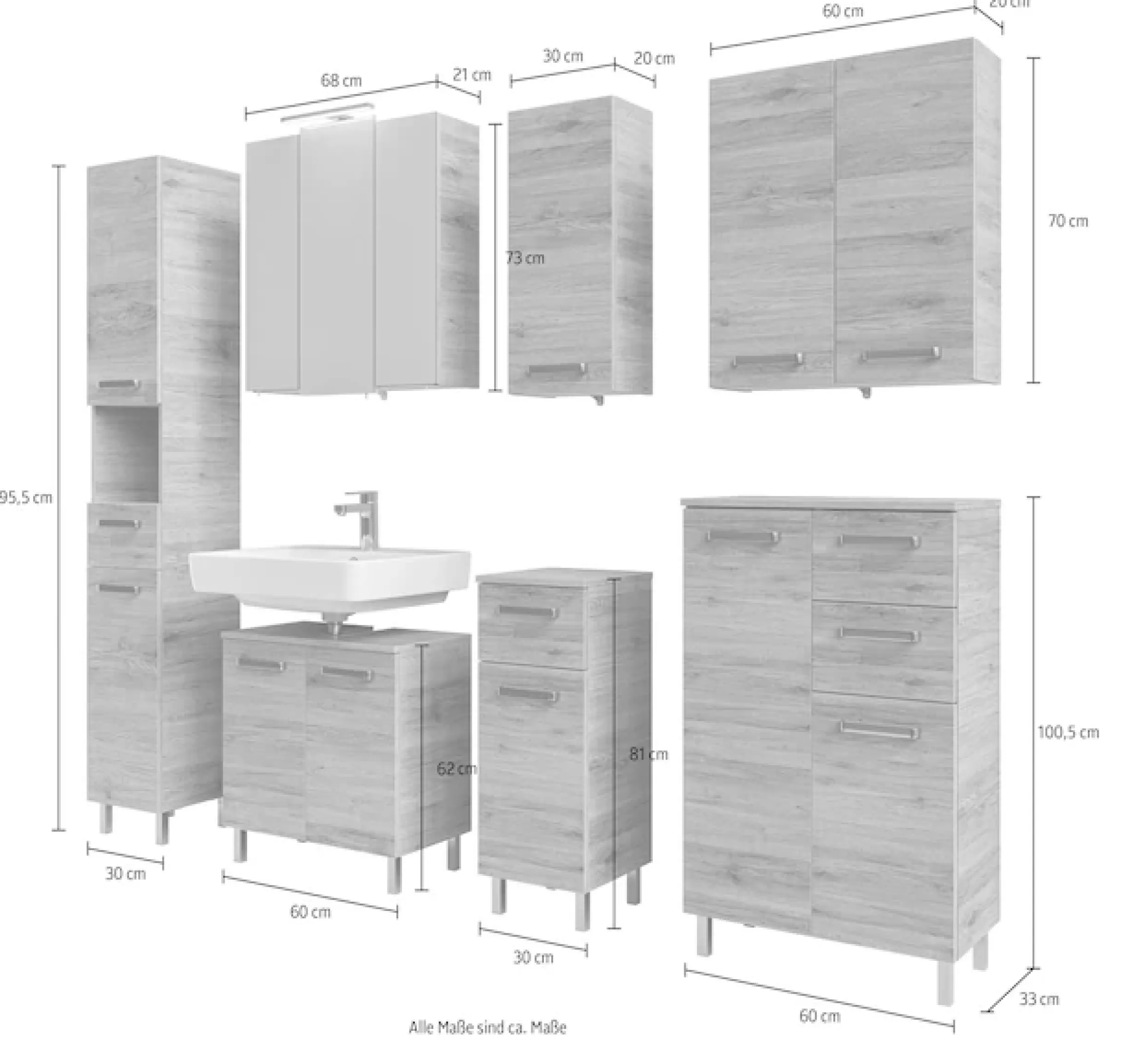 Saphir Badmöbel-Set »7-teilig, mit Spiegelschrank« Set, 7 Stk. tlg.