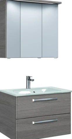 Saphir Badmöbel-Set »Trentino 2-teilig Glas-Waschtisch mit LED-Spiegelschrank« 3 Stk. tlg.