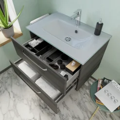 Saphir Badmöbel-Set »Trentino 2-teilig Glas-Waschtisch mit LED-Spiegelschrank« 3 Stk. tlg.