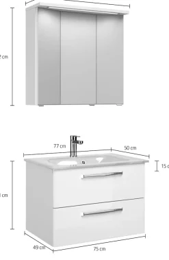 Saphir Badmöbel-Set »Trentino 2-teilig Glas-Waschtisch mit LED-Spiegelschrank« 3 Stk. tlg.