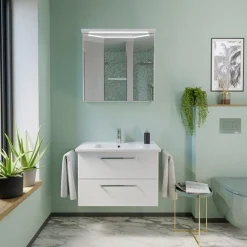 Saphir Badmöbel-Set »Trentino 2-teilig Keramik-Waschtisch mit LED-Spiegelschrank« 3 Stk. tlg.