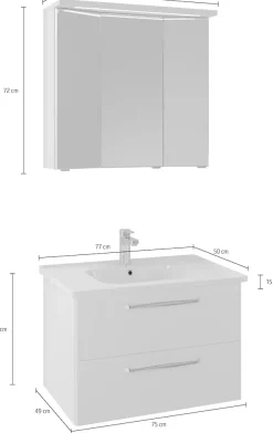 Saphir Badmöbel-Set »Trentino 2-teilig Keramik-Waschtisch mit LED-Spiegelschrank« 3 Stk. tlg.