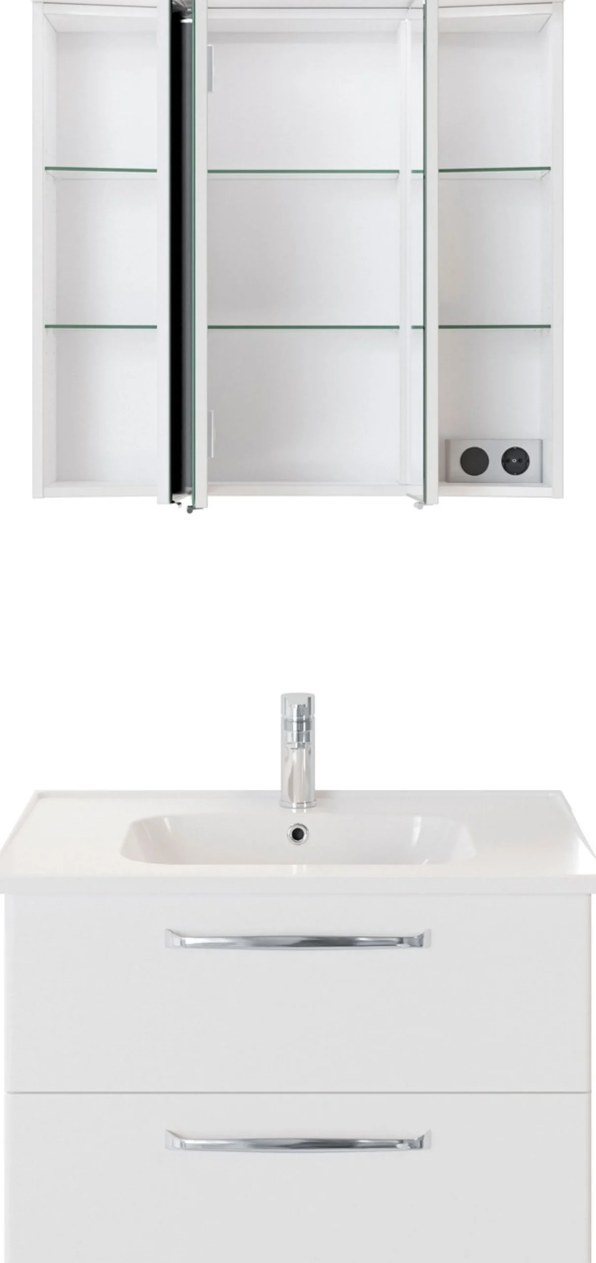 Saphir Badmöbel-Set »Trentino 2-teilig Keramik-Waschtisch mit LED-Spiegelschrank« 3 Stk. tlg.