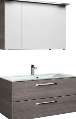 Saphir Badmöbel-Set »Trentino 2-teilig Glas-Waschtisch, Spiegelschrank mit LED-Leuchte« 3 Stk. tlg.