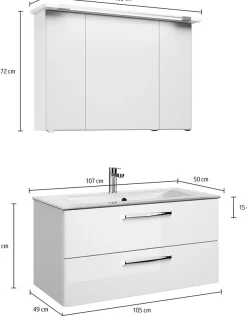 Saphir Badmöbel-Set »Trentino 2-teilig Glas-Waschtisch, Spiegelschrank mit LED-Leuchte« 3 Stk. tlg.