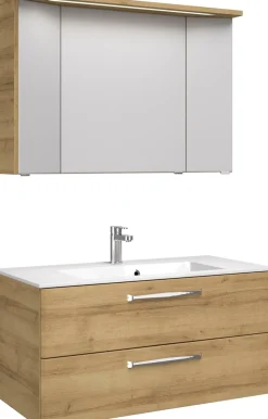 Saphir Badmöbel-Set »Trentino 2-teilig Mineralmarmor-Waschtisch mit LED-Spiegelschrank« 3 Stk. tlg.