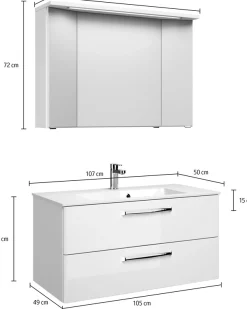 Saphir Badmöbel-Set »Trentino 2-teilig Mineralmarmor-Waschtisch mit LED-Spiegelschrank« 3 Stk. tlg.