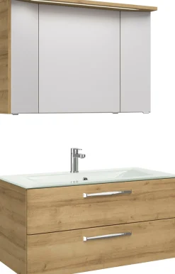 Saphir Badmöbel-Set »Trentino 2-teilig Glas-Waschtisch, Spiegelschrank mit LED-Leuchte« 3 Stk. tlg.