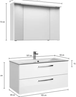 Saphir Badmöbel-Set »Trentino 2-teilig Glas-Waschtisch, Spiegelschrank mit LED-Leuchte« 3 Stk. tlg.
