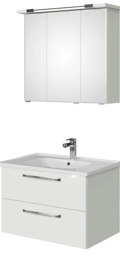 Saphir Badmöbel-Set »Trentino 2-teilig Keramik-Waschtisch, Spiegelschrank mit LED-Profil« 3 Stk. tlg.