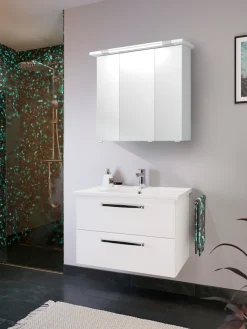 Saphir Badmöbel-Set »Trentino 2-teilig Keramik-Waschtisch, Spiegelschrank mit LED-Profil« 3 Stk. tlg.