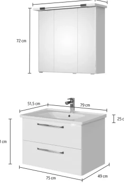 Saphir Badmöbel-Set »Trentino 2-teilig Keramik-Waschtisch, Spiegelschrank mit LED-Profil« 3 Stk. tlg.