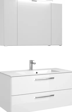 Saphir Badmöbel-Set »Trentino 2-tlg Mineralmarmor-Waschtisch, Spiegelschrank mit LED-Profil« 3 Stk. tlg.