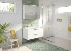 Saphir Badmöbel-Set »Trentino 2-tlg Mineralmarmor-Waschtisch, Spiegelschrank mit LED-Profil« 3 Stk. tlg.