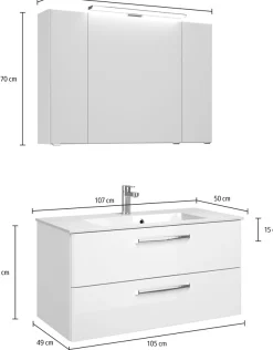 Saphir Badmöbel-Set »Trentino 2-tlg Mineralmarmor-Waschtisch, Spiegelschrank mit LED-Profil« 3 Stk. tlg.