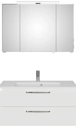 Saphir Badmöbel-Set »Trentino 2-tlg Mineralmarmor-Waschtisch, Spiegelschrank mit LED-Profil« 3 Stk. tlg.